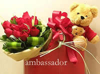 情人福袋 福袋滿載12朵紅玫瑰花束及熊寶寶